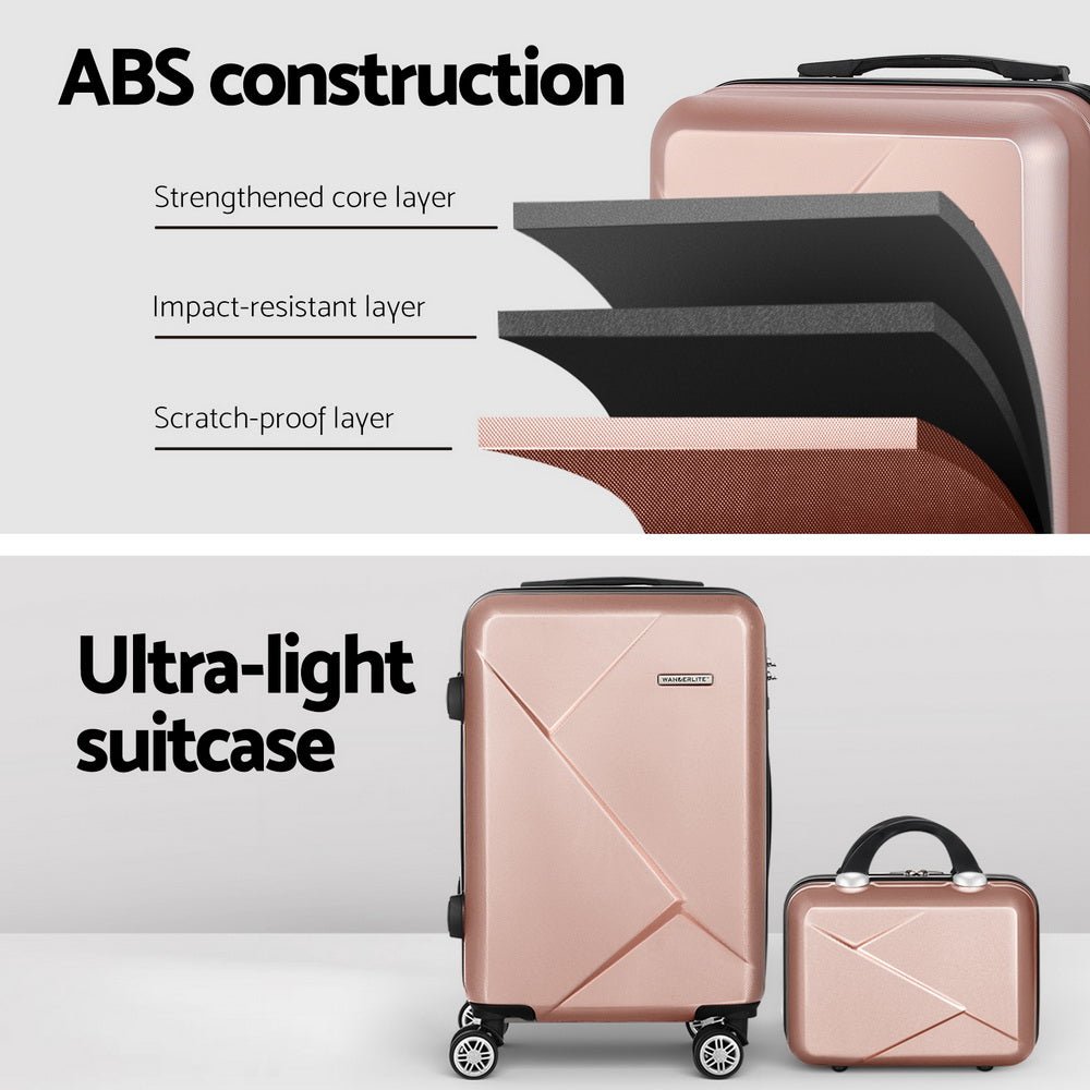 Wanderlite 2Set 20 Inch Luggage Case with 12 Inch Handheld Luggage Box Hard Shell Travel Suitcase TSA Lock Rose Gold - Glam Warehouse