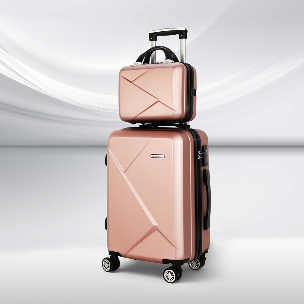 Wanderlite 2Set 20 Inch Luggage Case with 12 Inch Handheld Luggage Box Hard Shell Travel Suitcase TSA Lock Rose Gold - Glam Warehouse
