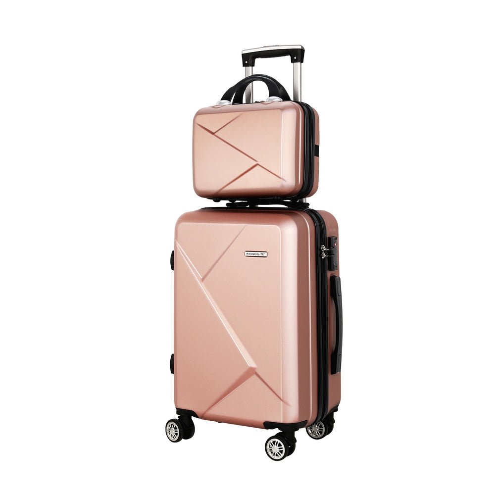 Wanderlite 2Set 20 Inch Luggage Case with 12 Inch Handheld Luggage Box Hard Shell Travel Suitcase TSA Lock Rose Gold - Glam Warehouse
