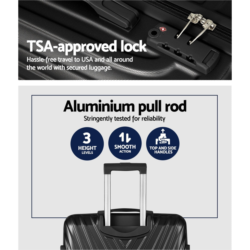 Wanderlite 3 Set Luggage 20-24-28 Inch Suitcase with TSA Lock Carry On Hard Shell Travel Luggage Organiser Case Black - Glam Warehouse