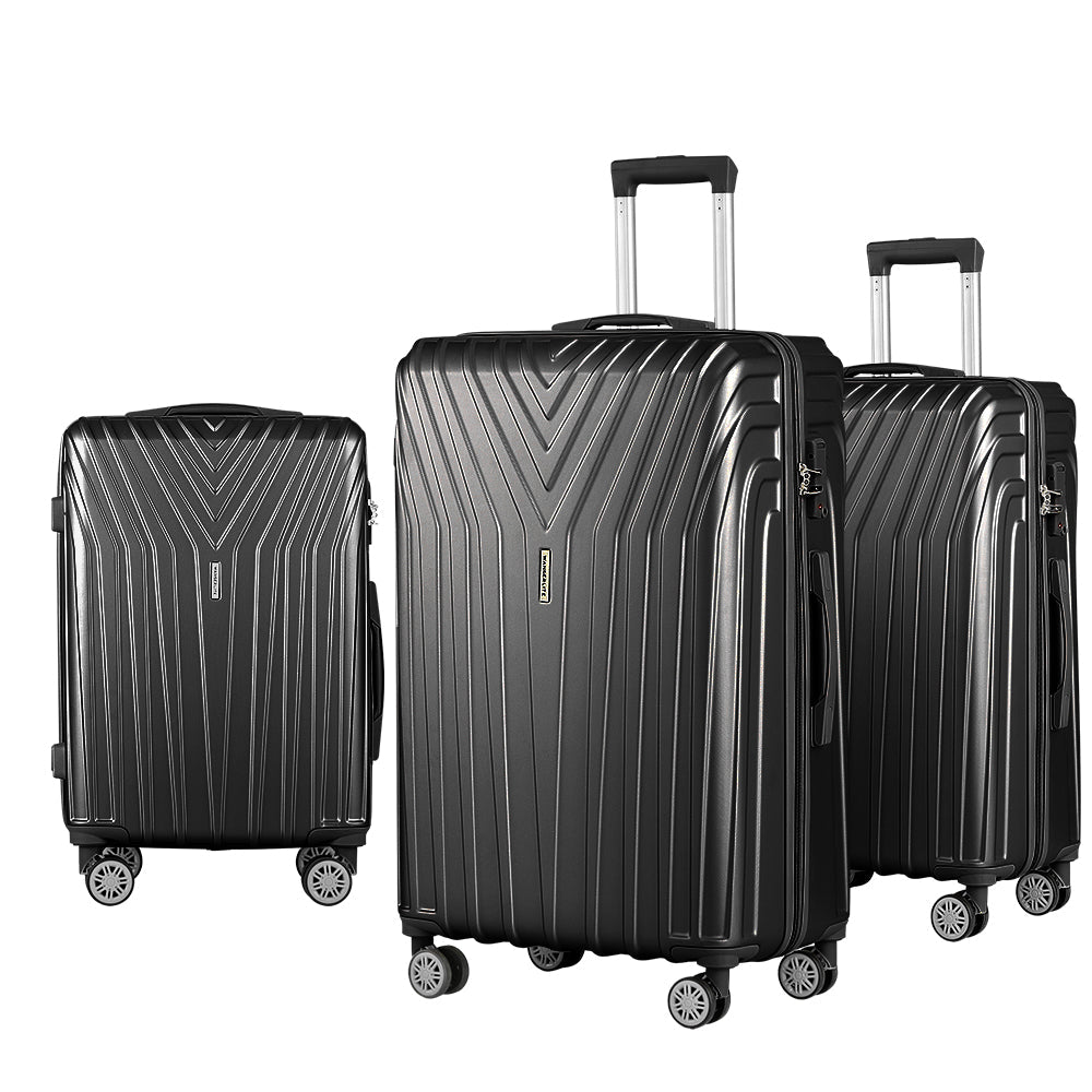 Wanderlite 3 Set Luggage 20-24-28 Inch Suitcase with TSA Lock Carry On Hard Shell Travel Luggage Organiser Case Black - Glam Warehouse