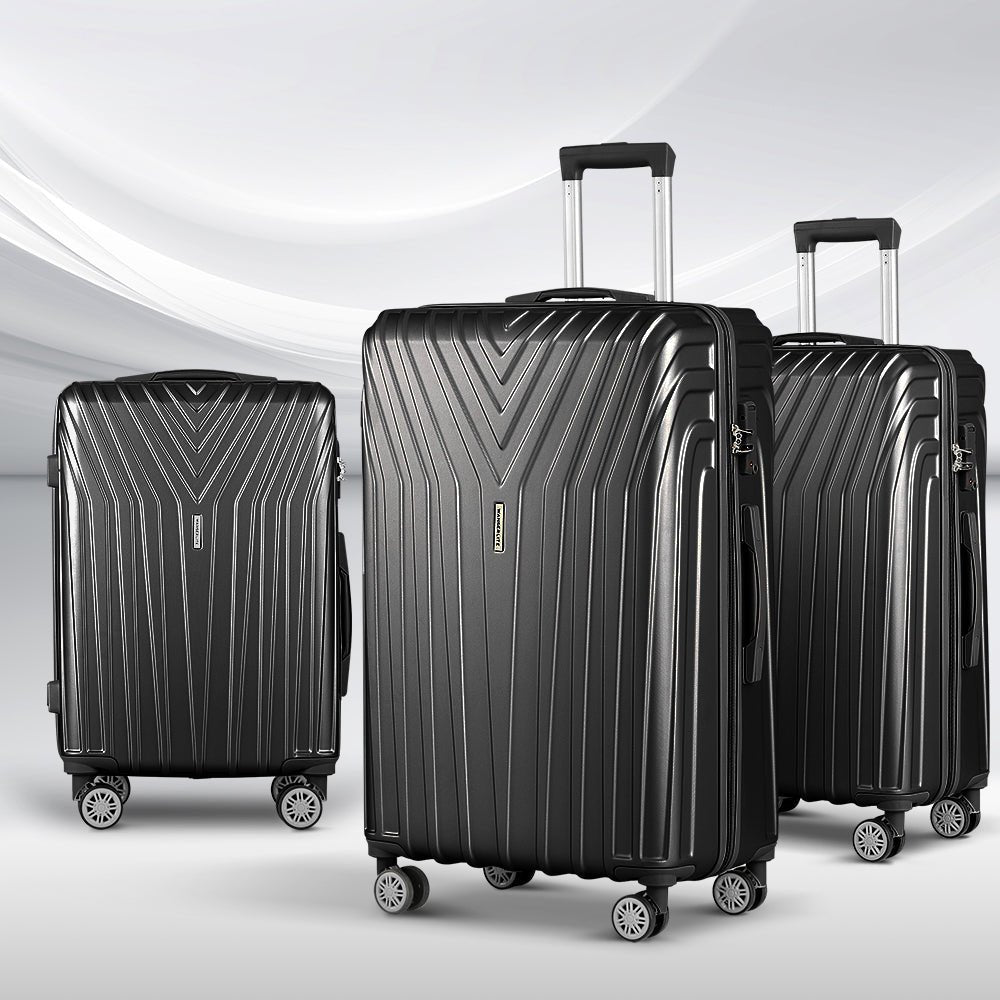 Wanderlite 3 Set Luggage 20-24-28 Inch Suitcase with TSA Lock Carry On Hard Shell Travel Luggage Organiser Case Black - Glam Warehouse