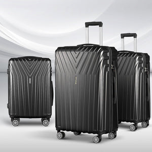 Wanderlite 3 Set Luggage 20-24-28 Inch Suitcase with TSA Lock Carry On Hard Shell Travel Luggage Organiser Case Black - Glam Warehouse