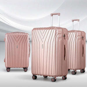 Wanderlite 3 Set Luggage 20-24-28 Inch Suitcase with TSA Lock Carry On Hard Shell Travel Luggage Organiser Case Pink - Glam Warehouse