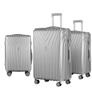 Wanderlite 3 Set Luggage 20-24-28 Inch Suitcase with TSA Lock Carry On Hard Shell Travel Luggage Organiser Case Silver - Glam Warehouse