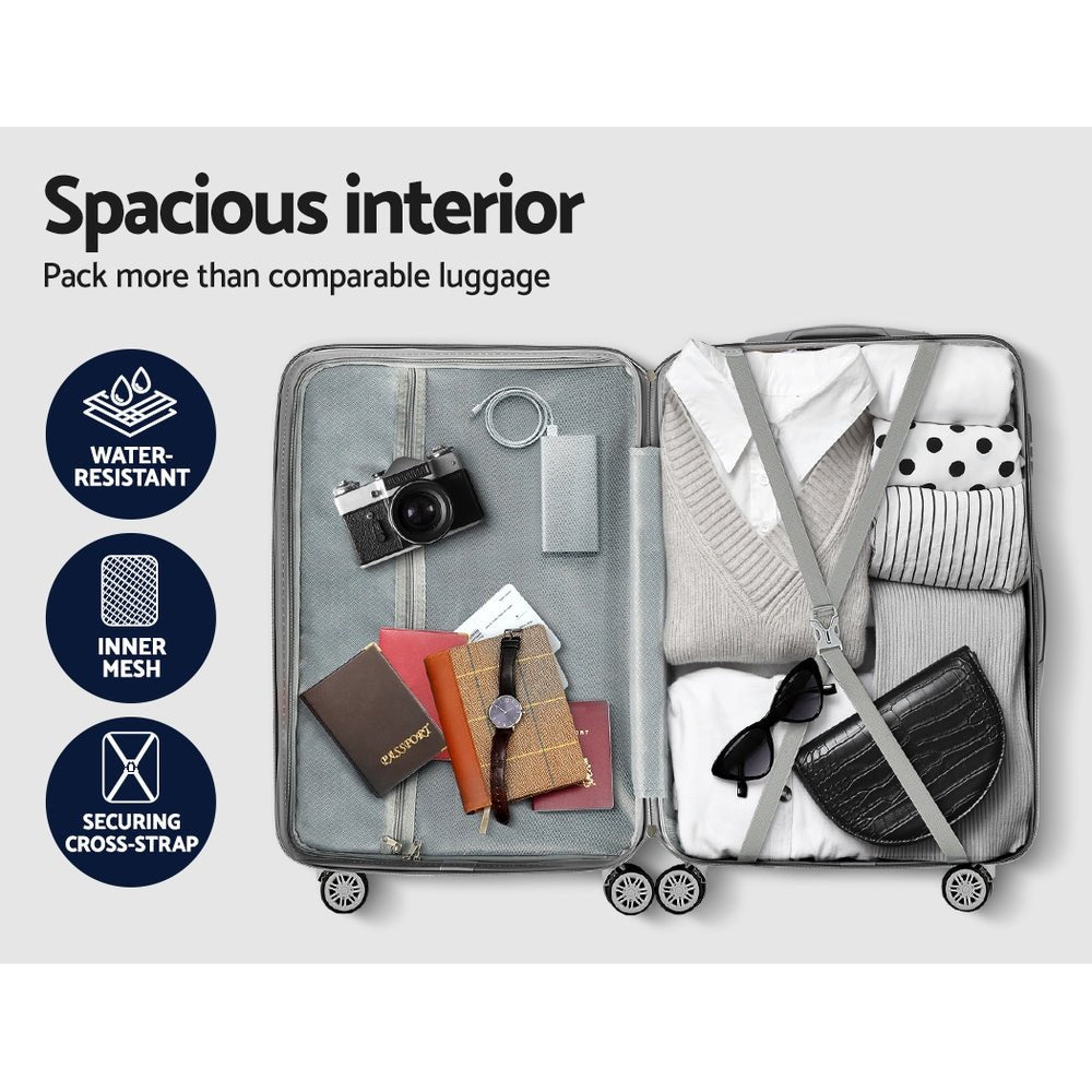 Wanderlite 3 Set Luggage 20-24-28 Inch Suitcase with TSA Lock Carry On Hard Shell Travel Luggage Organiser Case Silver - Glam Warehouse