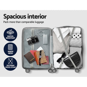 Wanderlite 3 Set Luggage 20-24-28 Inch Suitcase with TSA Lock Carry On Hard Shell Travel Luggage Organiser Case Silver - Glam Warehouse