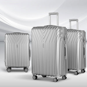 Wanderlite 3 Set Luggage 20-24-28 Inch Suitcase with TSA Lock Carry On Hard Shell Travel Luggage Organiser Case Silver - Glam Warehouse