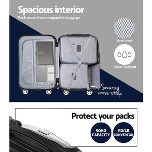 Wanderlite 3 Set Luggage 20-24-28 Inch with TSA Lock Spinner Hard Shell Travel Suitcase Luggage Organiser Case Black - Glam Warehouse