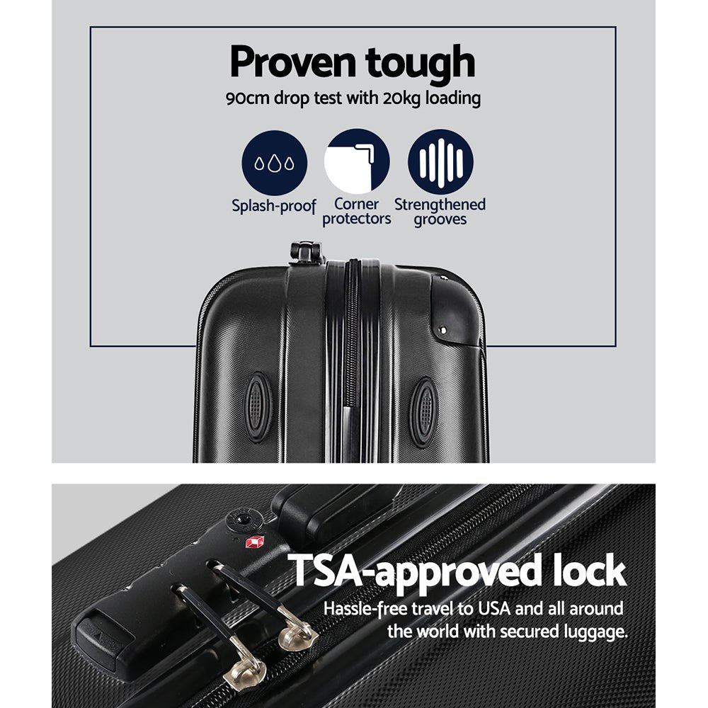 Wanderlite 3 Set Luggage 20-24-28 Inch with TSA Lock Spinner Hard Shell Travel Suitcase Luggage Organiser Case Black - Glam Warehouse