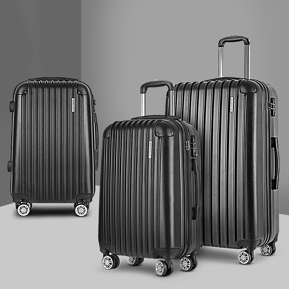 Wanderlite 3 Set Luggage 20-24-28 Inch with TSA Lock Spinner Hard Shell Travel Suitcase Luggage Organiser Case Black - Glam Warehouse