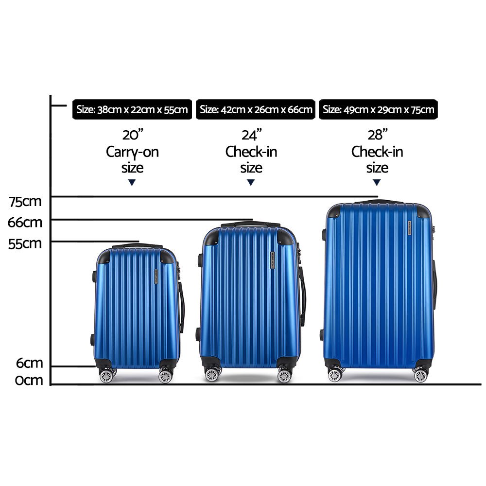 Wanderlite 3 Set Luggage 20-24-28 Inch with TSA Lock Spinner Hard Shell Travel Suitcase Luggage Organiser Case Blue - Glam Warehouse