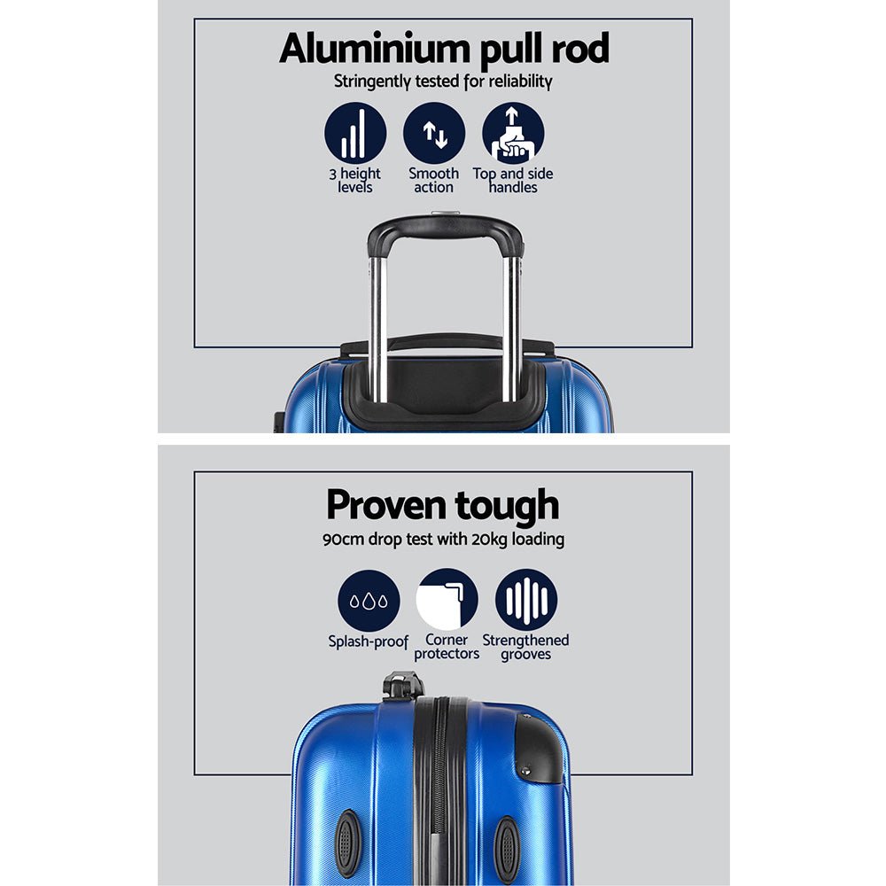 Wanderlite 3 Set Luggage 20-24-28 Inch with TSA Lock Spinner Hard Shell Travel Suitcase Luggage Organiser Case Blue - Glam Warehouse