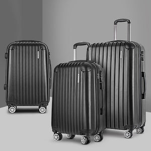 Wanderlite 3 Set Luggage 20-24-28 Inch with Zipper Lock Carry On Hard Shell Travel Suitcase Luggage Case Black - Glam Warehouse