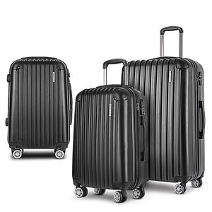 Wanderlite 3 Set Luggage 20-24-28 Inch with Zipper Lock Carry On Hard Shell Travel Suitcase Luggage Case Black - Glam Warehouse