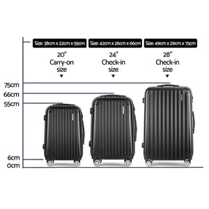 Wanderlite 3 Set Luggage 20-24-28 Inch with Zipper Lock Carry On Hard Shell Travel Suitcase Luggage Case Black - Glam Warehouse