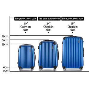 Wanderlite 3 Set Luggage 20-24-28 Inch with Zipper Lock Carry On Hard Shell Travel Suitcase Luggage Case Blue - Glam Warehouse