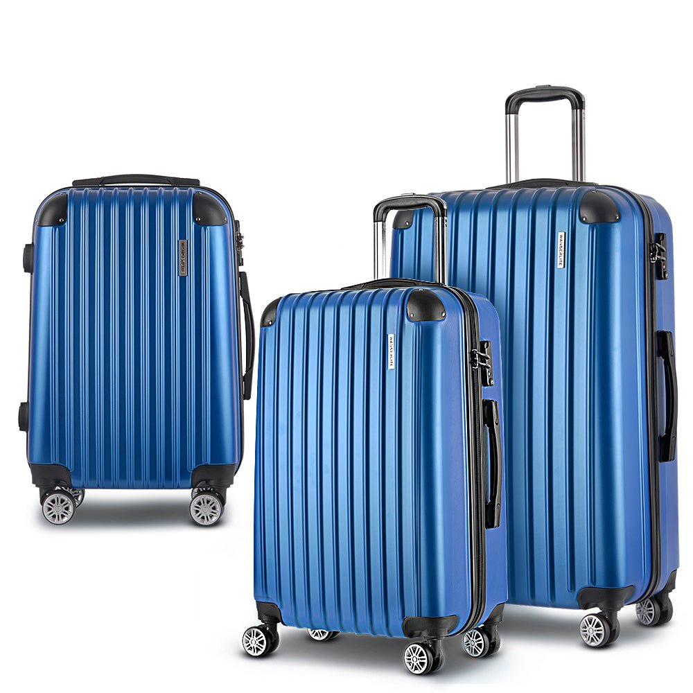 Wanderlite 3 Set Luggage 20-24-28 Inch with Zipper Lock Carry On Hard Shell Travel Suitcase Luggage Case Blue - Glam Warehouse