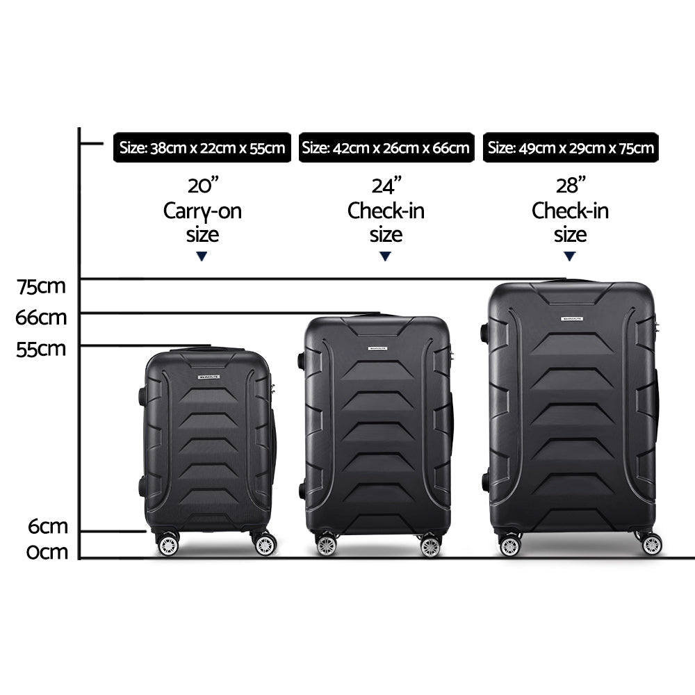Wanderlite 3Set 20-24-28 Inch Luggage with TSA Lock Spinner Carry On Hard Shell Travel Suitcase Luggage Case Black - Glam Warehouse