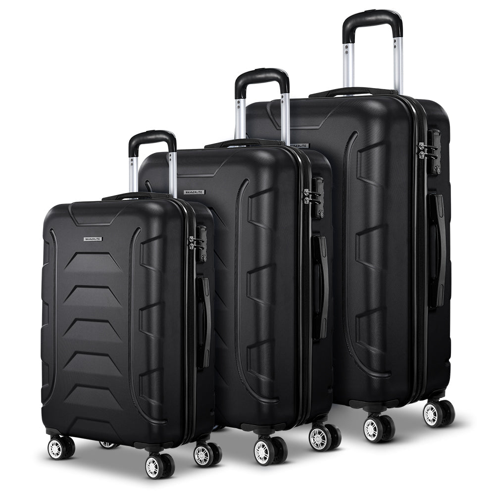 Wanderlite 3Set 20-24-28 Inch Luggage with TSA Lock Spinner Carry On Hard Shell Travel Suitcase Luggage Case Black - Glam Warehouse