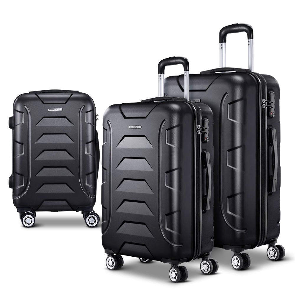 Wanderlite 3Set 20-24-28 Inch Luggage with TSA Lock Spinner Carry On Hard Shell Travel Suitcase Luggage Case Black - Glam Warehouse