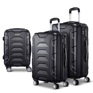 Wanderlite 3Set 20-24-28 Inch Luggage with TSA Lock Spinner Carry On Hard Shell Travel Suitcase Luggage Case Black - Glam Warehouse