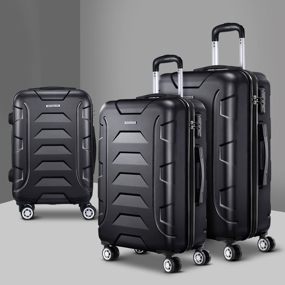 Wanderlite 3Set 20-24-28 Inch Luggage with TSA Lock Spinner Carry On Hard Shell Travel Suitcase Luggage Case Black - Glam Warehouse