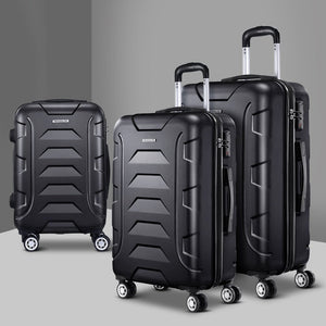 Wanderlite 3Set 20-24-28 Inch Luggage with TSA Lock Spinner Carry On Hard Shell Travel Suitcase Luggage Case Black - Glam Warehouse