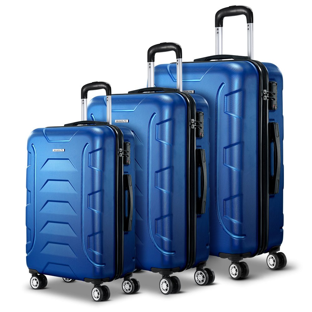Wanderlite 3Set 20-24-28 Inch Luggage with TSA Lock Spinner Carry On Hard Shell Travel Suitcase Luggage Case Blue - Glam Warehouse