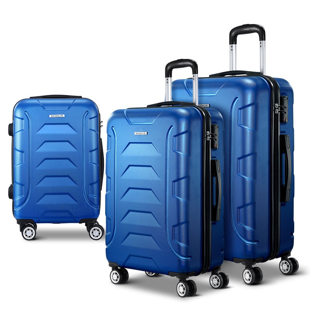 Wanderlite 3Set 20-24-28 Inch Luggage with TSA Lock Spinner Carry On Hard Shell Travel Suitcase Luggage Case Blue - Glam Warehouse