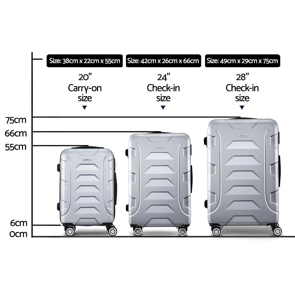 Wanderlite 3Set 20-24-28 Inch Luggage with TSA Lock Spinner Carry On Hard Shell Travel Suitcase Luggage Case Silver - Glam Warehouse