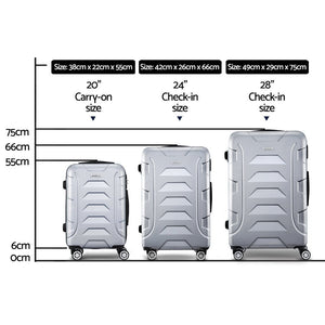 Wanderlite 3Set 20-24-28 Inch Luggage with TSA Lock Spinner Carry On Hard Shell Travel Suitcase Luggage Case Silver - Glam Warehouse