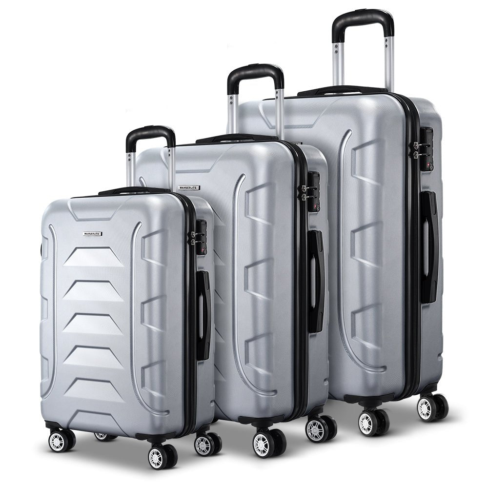 Wanderlite 3Set 20-24-28 Inch Luggage with TSA Lock Spinner Carry On Hard Shell Travel Suitcase Luggage Case Silver - Glam Warehouse
