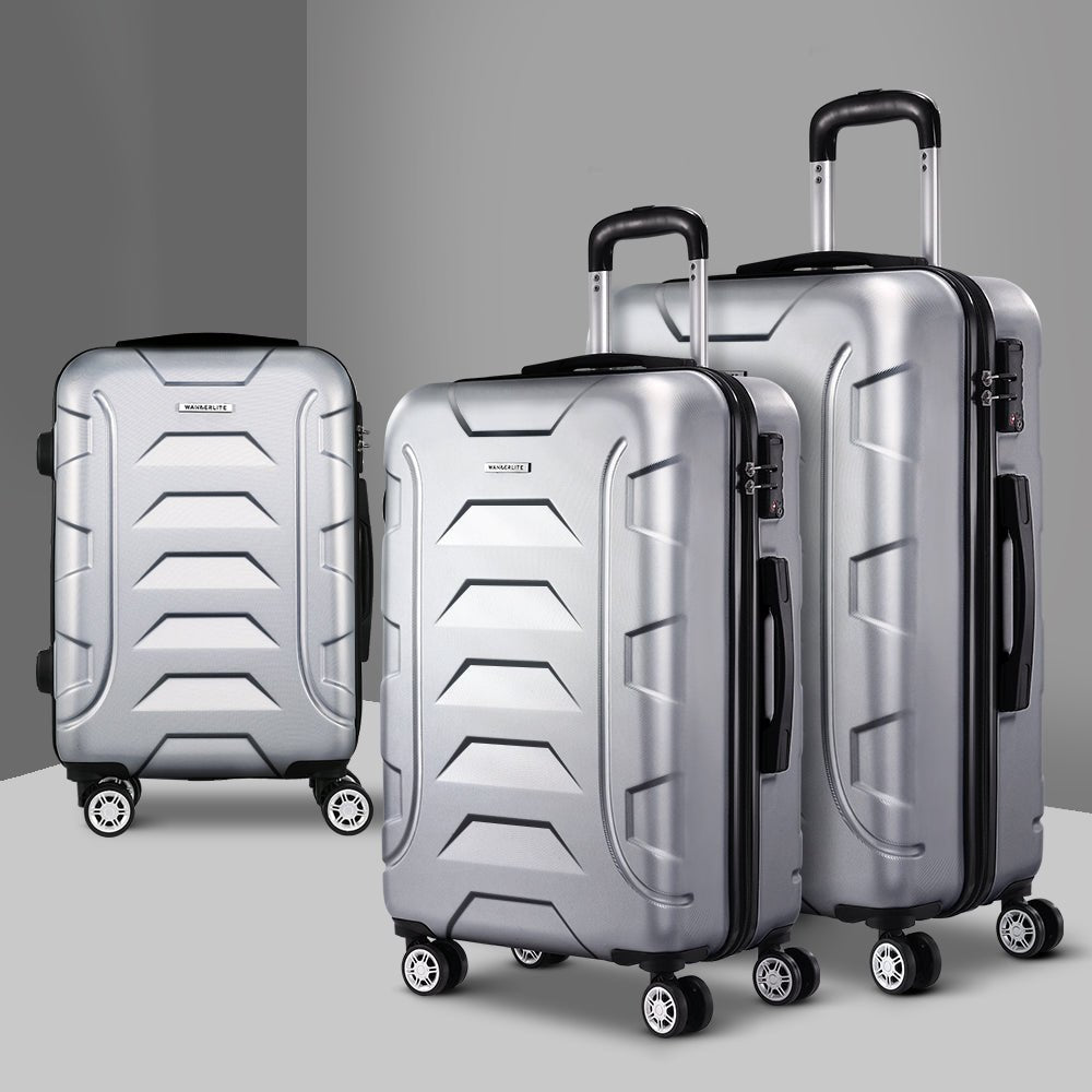 Wanderlite 3Set 20-24-28 Inch Luggage with TSA Lock Spinner Carry On Hard Shell Travel Suitcase Luggage Case Silver - Glam Warehouse