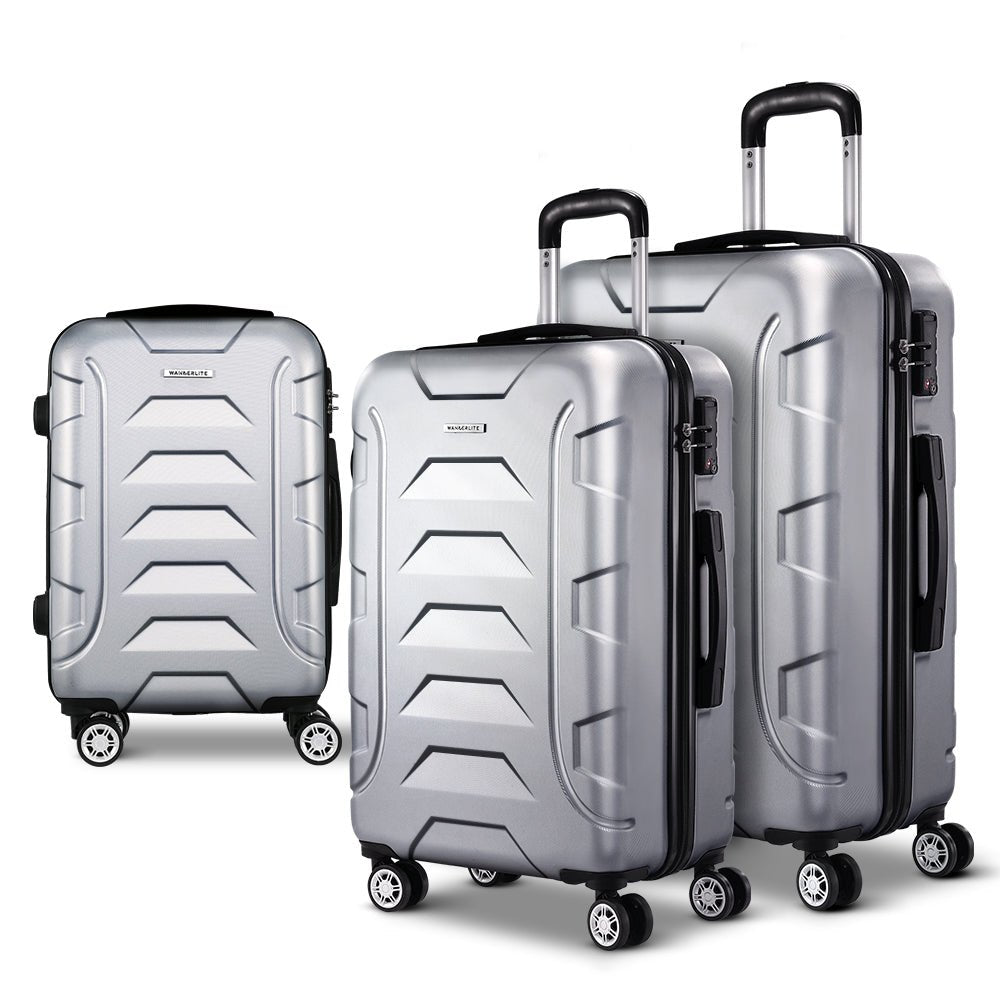 Wanderlite 3Set 20-24-28 Inch Luggage with TSA Lock Spinner Carry On Hard Shell Travel Suitcase Luggage Case Silver - Glam Warehouse