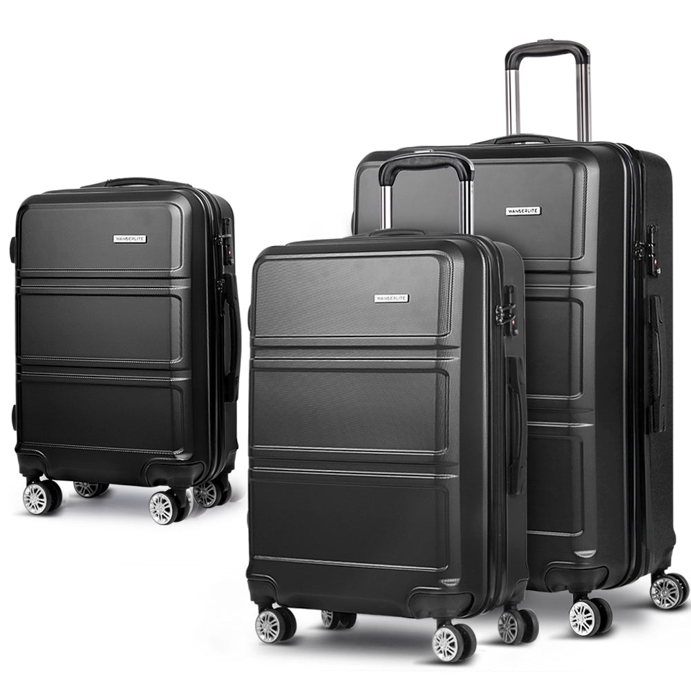 Wanderlite 3Set 20-24-28 Inch Luggage with TSA Lock Spinner Travel Suitcase Carry On Hard Shell Luggage Case Black - Glam Warehouse