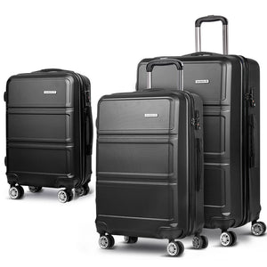 Wanderlite 3Set 20-24-28 Inch Luggage with TSA Lock Spinner Travel Suitcase Carry On Hard Shell Luggage Case Black - Glam Warehouse