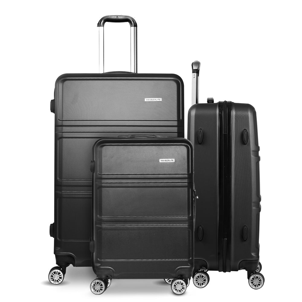 Wanderlite 3Set 20-24-28 Inch Luggage with TSA Lock Spinner Travel Suitcase Carry On Hard Shell Luggage Case Black - Glam Warehouse