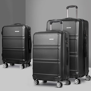 Wanderlite 3Set 20-24-28 Inch Luggage with TSA Lock Spinner Travel Suitcase Carry On Hard Shell Luggage Case Black - Glam Warehouse