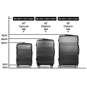 Wanderlite 3Set 20-24-28 Inch Luggage with TSA Lock Spinner Travel Suitcase Carry On Hard Shell Luggage Case Black - Glam Warehouse