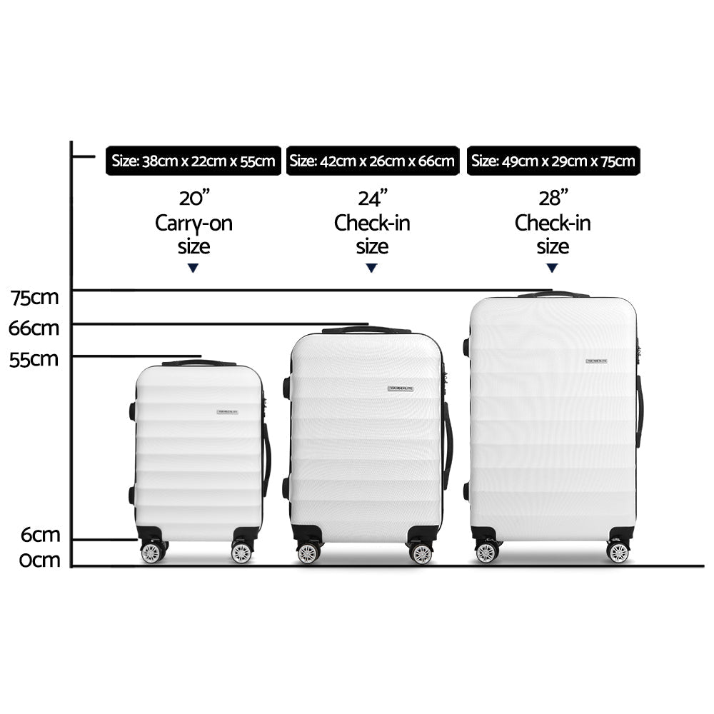 Wanderlite 3Set 20-24-28 Inch Luggage with TSA Lock Spinner Travel Suitcase Carry On Hard Shell Luggage Case White - Glam Warehouse