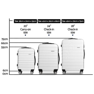 Wanderlite 3Set 20-24-28 Inch Luggage with TSA Lock Spinner Travel Suitcase Carry On Hard Shell Luggage Case White - Glam Warehouse