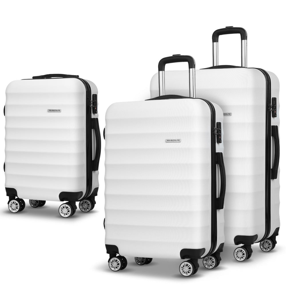 Wanderlite 3Set 20-24-28 Inch Luggage with TSA Lock Spinner Travel Suitcase Carry On Hard Shell Luggage Case White - Glam Warehouse