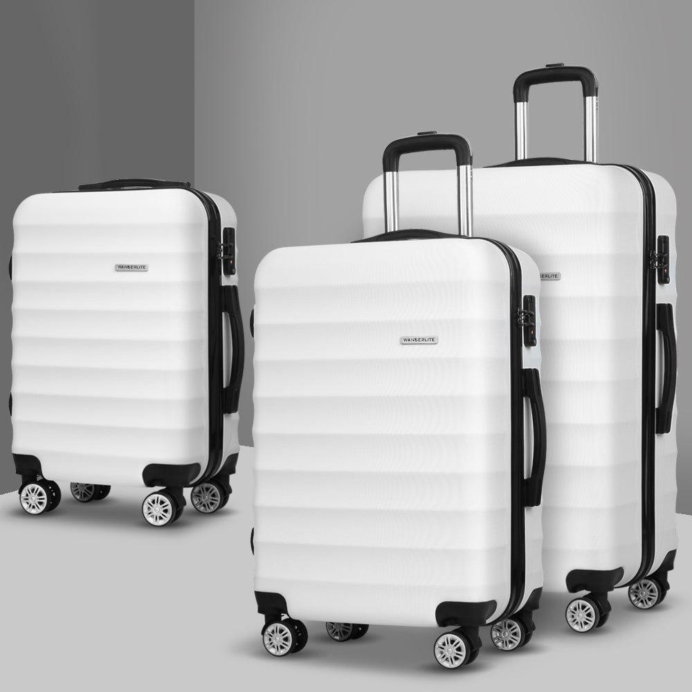 Wanderlite 3Set 20-24-28 Inch Luggage with TSA Lock Spinner Travel Suitcase Carry On Hard Shell Luggage Case White - Glam Warehouse