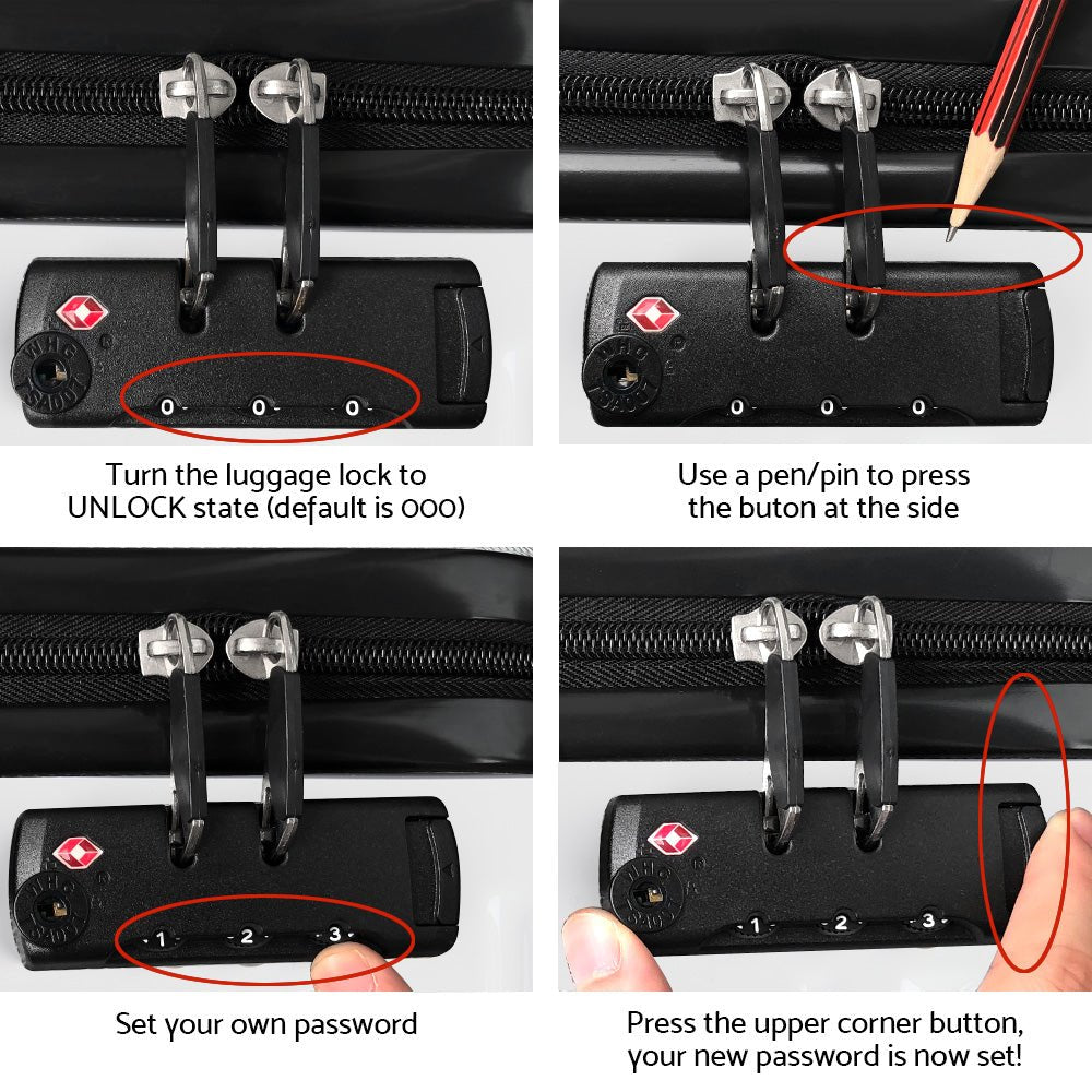 Wanderlite 3Set 20-24-28 Inch Luggage with TSA Lock Spinner Travel Suitcase Carry On Hard Shell Luggage Case White - Glam Warehouse