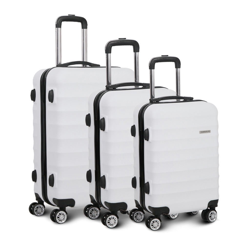 Wanderlite 3Set 20-24-28 Inch Luggage with TSA Lock Spinner Travel Suitcase Carry On Hard Shell Luggage Case White - Glam Warehouse