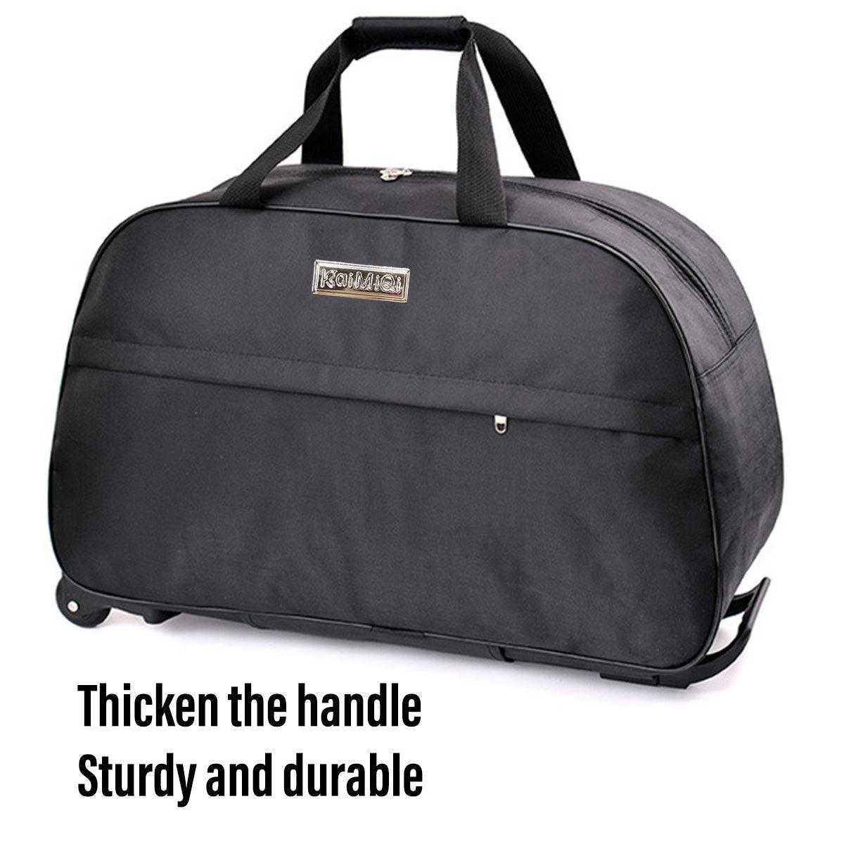 Wheeled Travel Duffle Trolley Bag Carry On Rolling Luggage Suitcase Tote Durable - Black-24in - Glam Warehouse