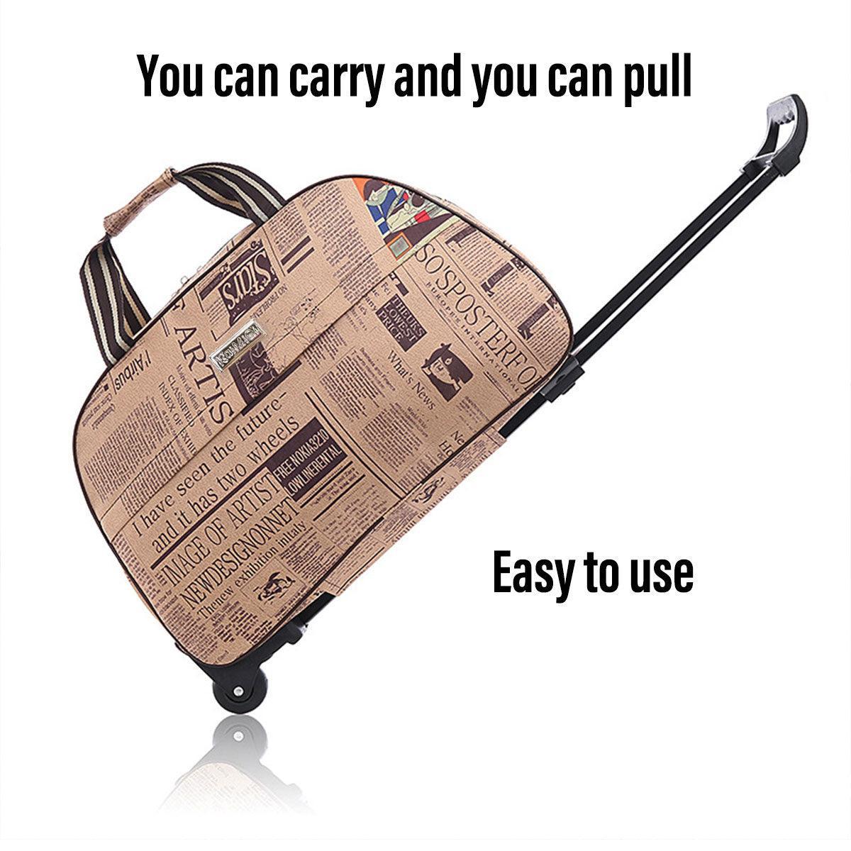 Wheeled Travel Duffle Trolley Bag Carry On Rolling Luggage Suitcase Tote Durable - Brown-20in - Glam Warehouse