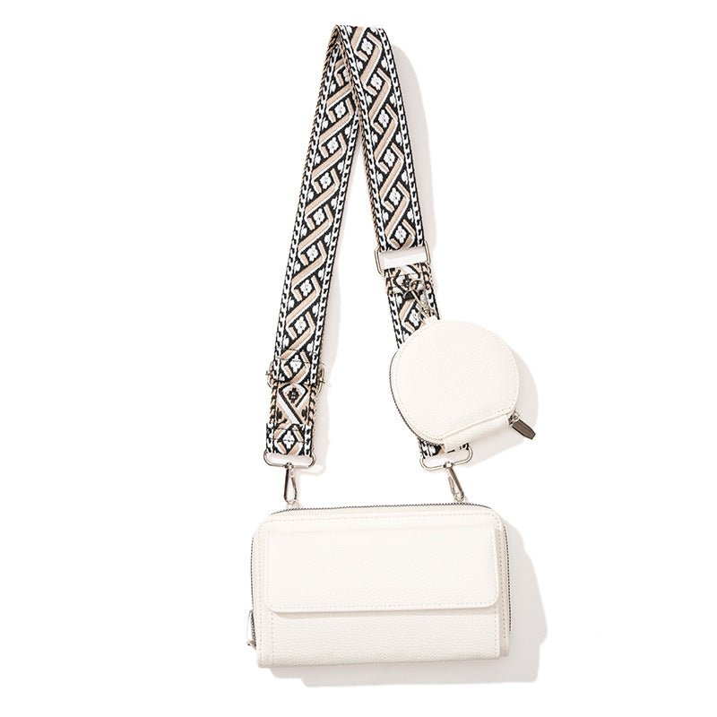 White 2-piece combination new mobile phone shoulder bag niche design one-shoulder messenger bag mobile phone bag multi-function wide shoulder strap mother-and-child bag - Glam Warehouse