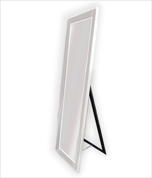 White Beaded Framed Mirror - Free Standing 50cm x 170cm - Glam Warehouse